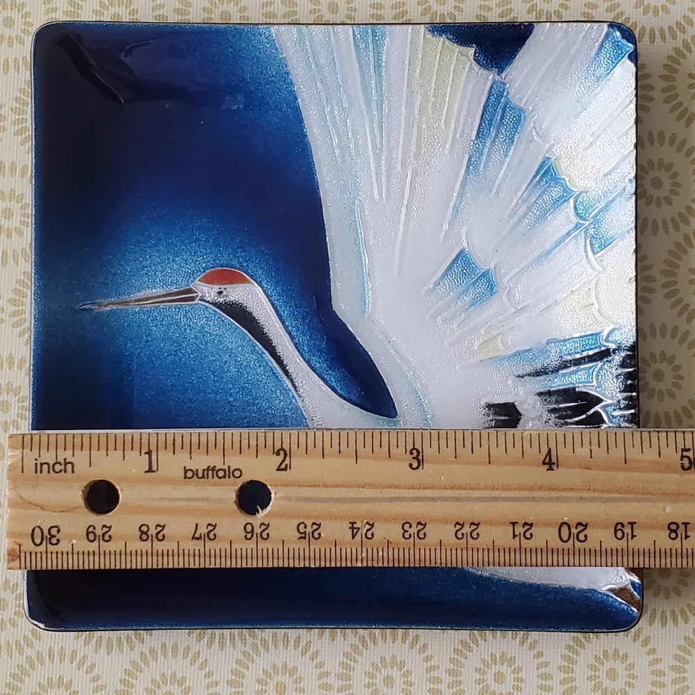 Stunning Vintage Japanese Stork Tutanka Enamel Tray Dish Kitakyushu Schippo Yaki - Picture 6 of 6